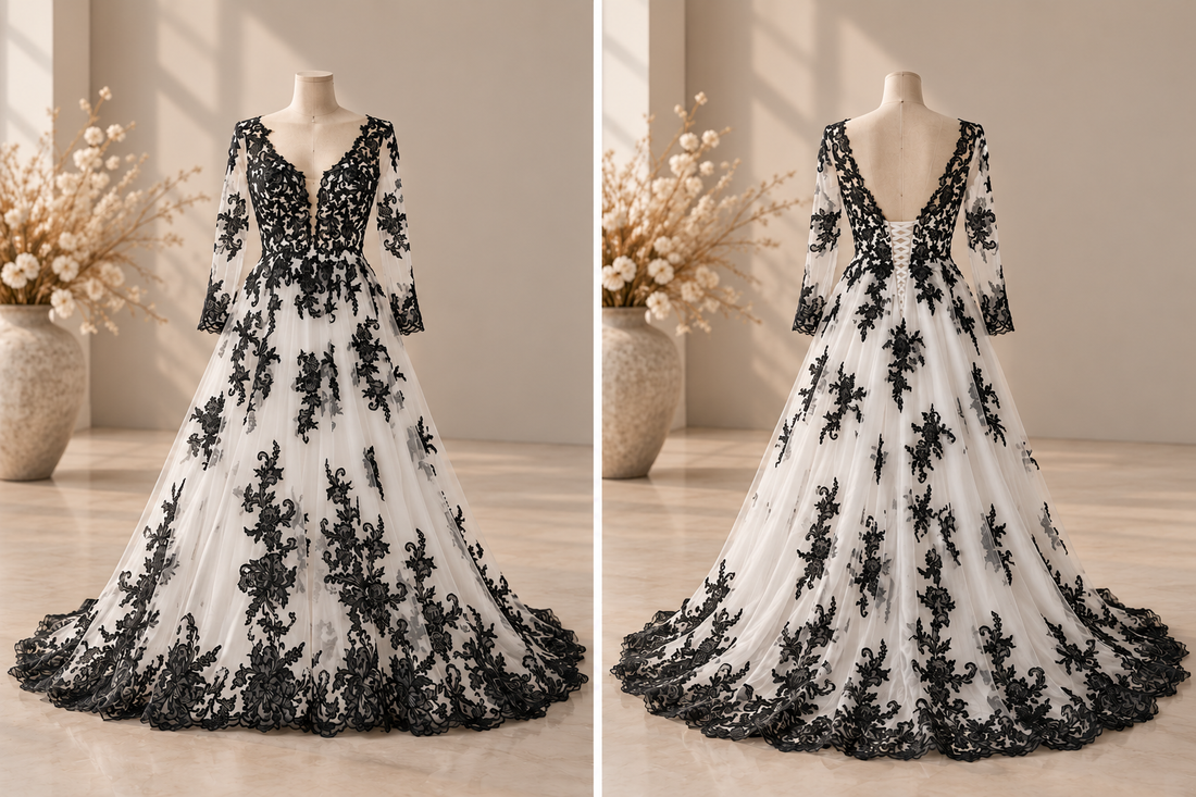 Real Bride Sharna: Her Custom Black & White Wedding Dress