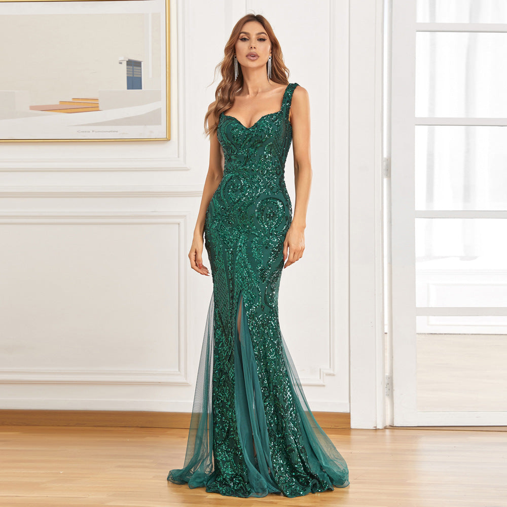 LILAS | Emerald Green Sequin Mermaid Formal Gown