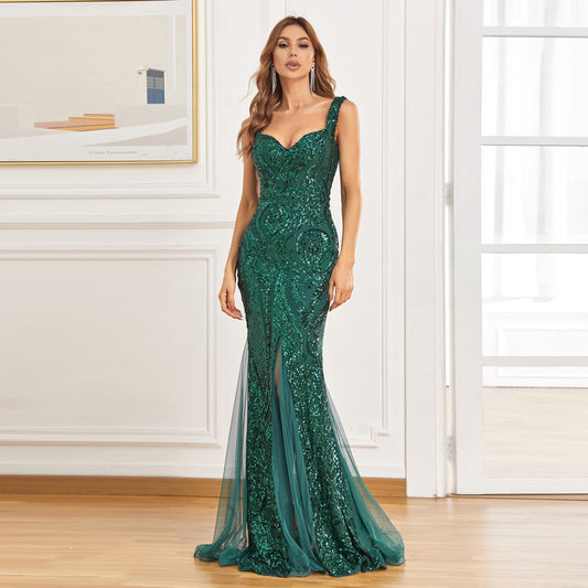 LILAS | Emerald Green Sequin Mermaid Formal Gown