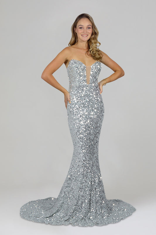 custom made strapless sequin silver formal gowns Perth Australia Envious Bridal & Formal