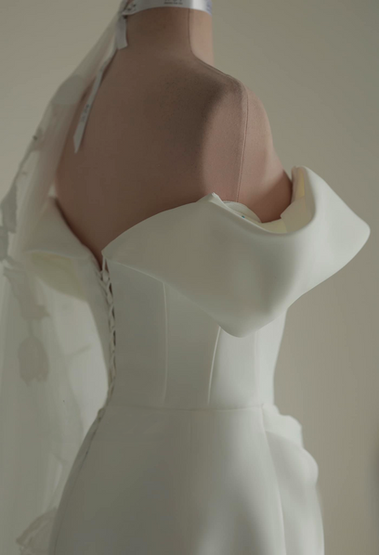 AUDREA | Off The Shoulder Duchess Satin Wedding Gown