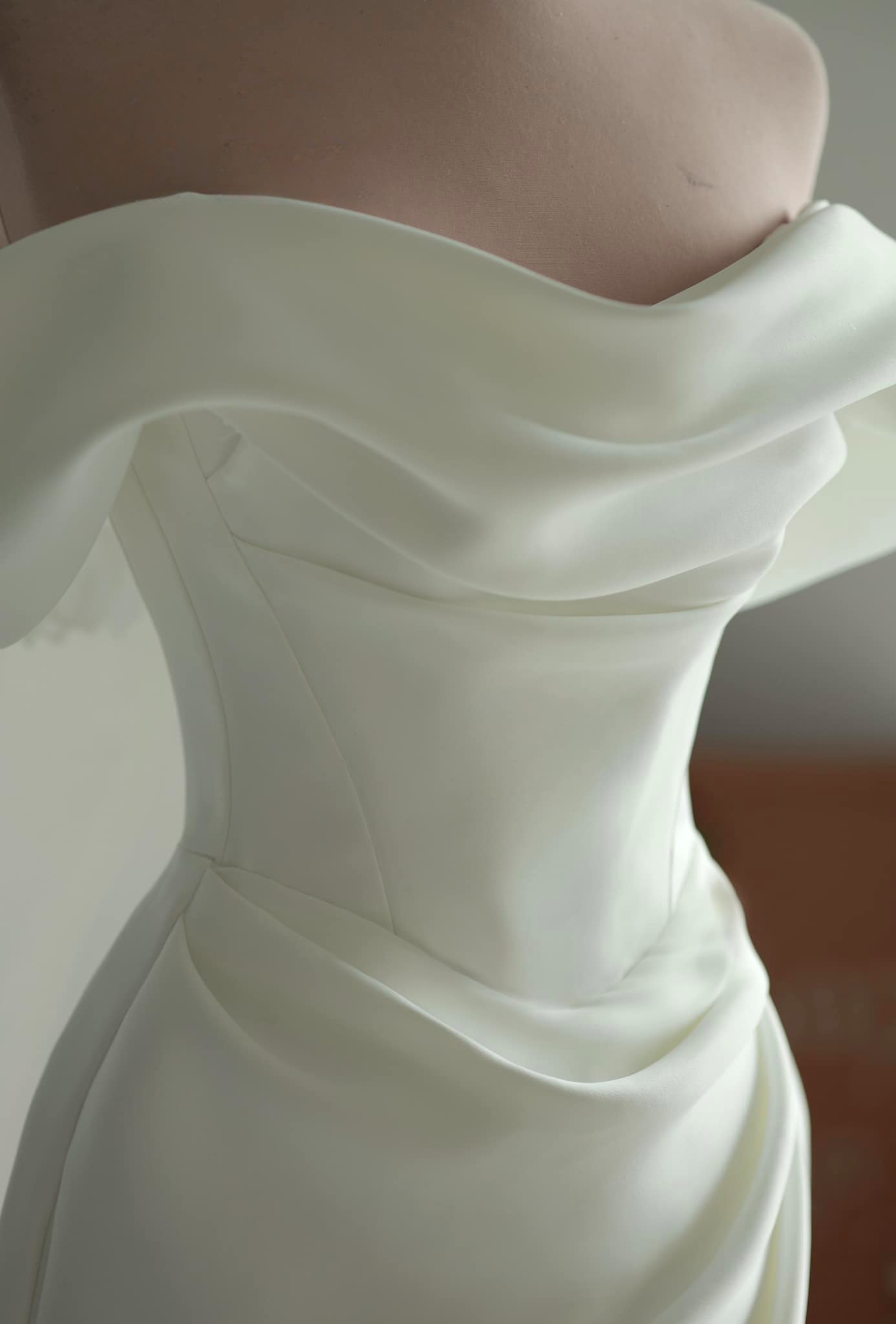 AUDREA | Off The Shoulder Duchess Satin Wedding Gown