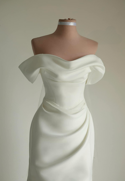 AUDREA | Off The Shoulder Duchess Satin Wedding Gown