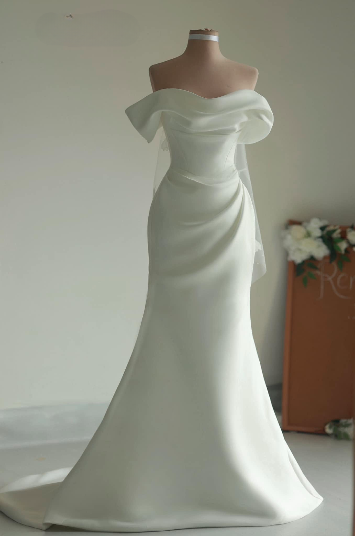 AUDREA | Off The Shoulder Duchess Satin Wedding Gown