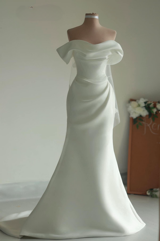 AUDREA | Off The Shoulder Duchess Satin Wedding Gown