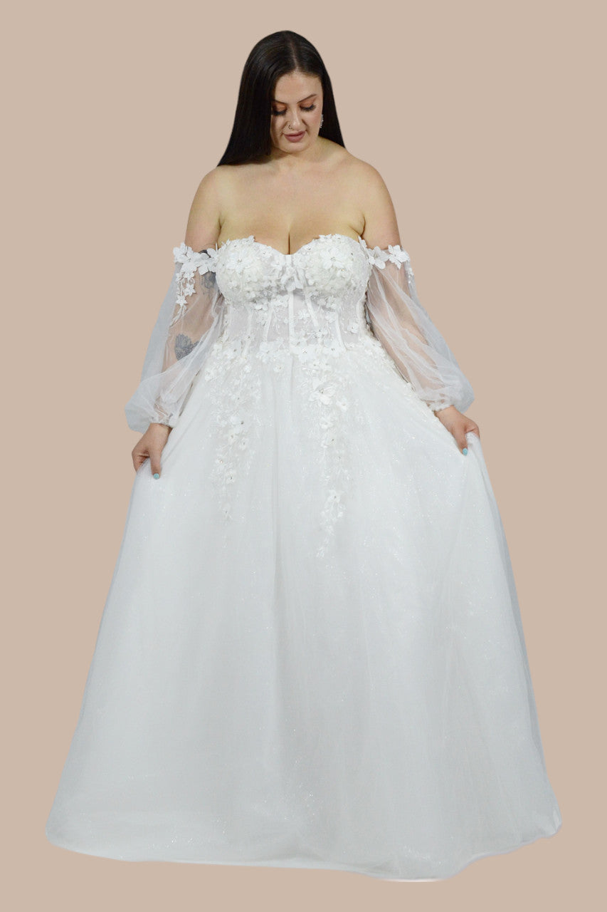Off the shoulder plus size lace wedding dresses custom made Perth Australia Envious Bridal & Formal