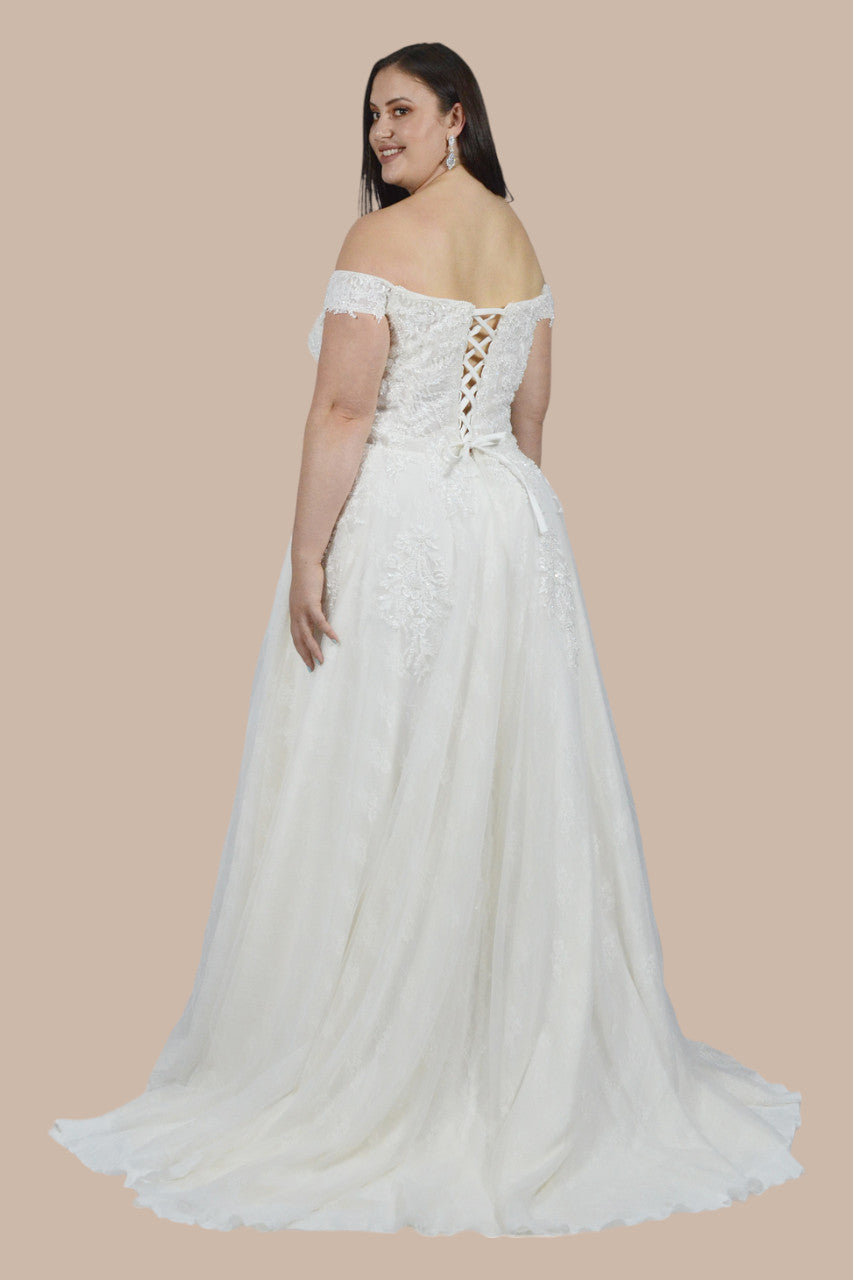ARLISE  | Off Shoulder Lace Bodice Ball Gown Plus Size Wedding Dress