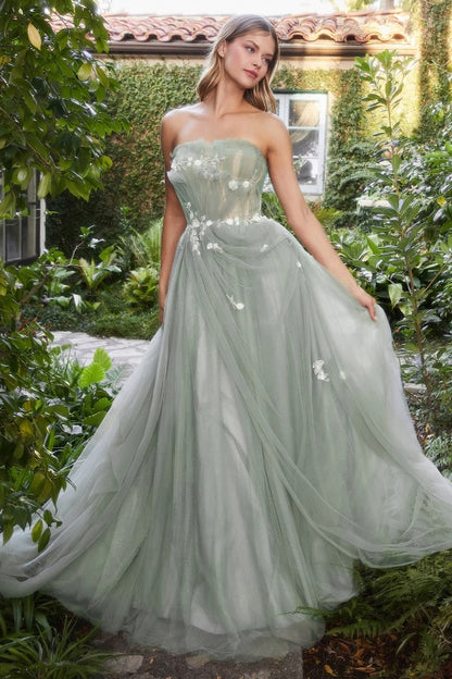 ALESSA | Tulle Floral Applique Sage Colour Wedding Gown Envious Bridal & Formal ALESSA | Tulle Floral Applique Sage Colour Wedding Gown Envious Bridal & Formal