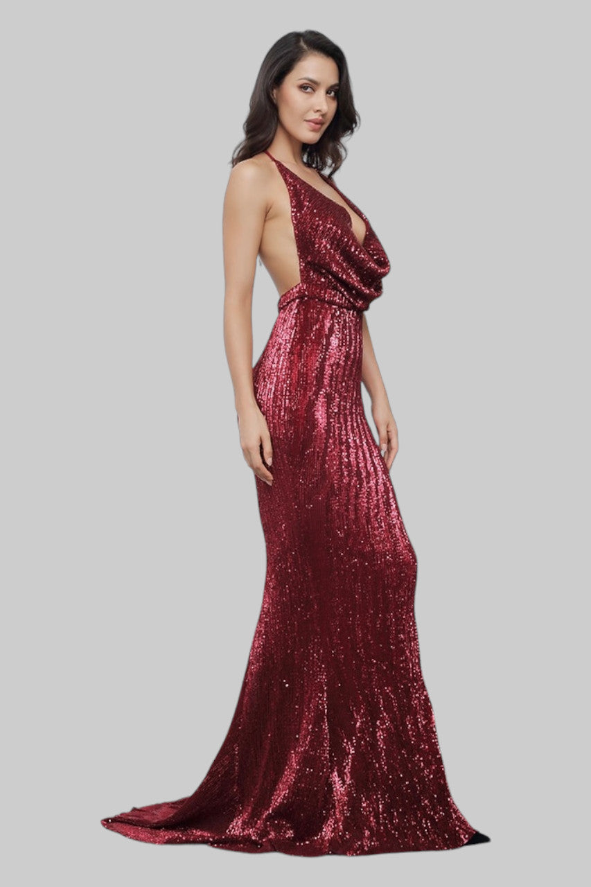 backless burgundy red sequin formal dresses Perth Envious Bridal & Formal