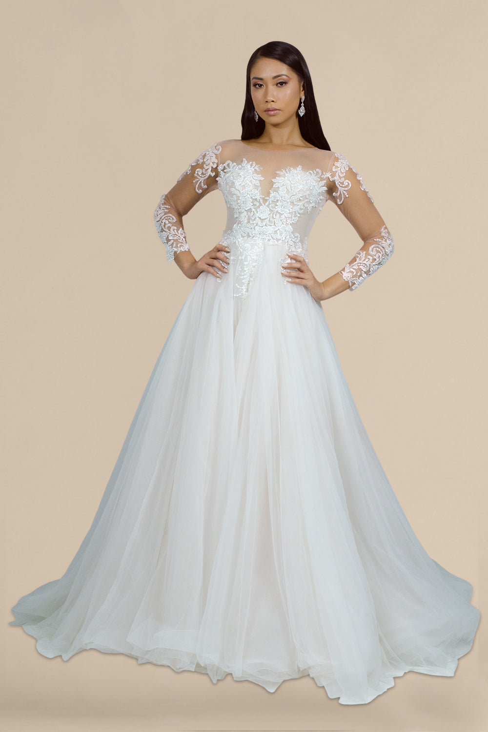 EMICA | Long Illusion Sleeves Lace Blush Pink Wedding Dress Envious Bridal & Formal EMICA | Long Illusion Sleeves Lace Blush Pink Wedding Dress Envious Bridal & Formal