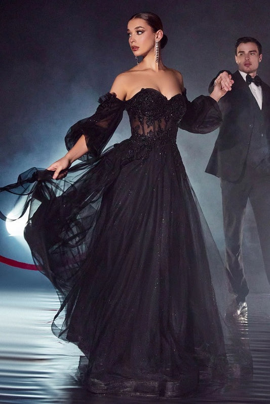 ARLOWE | Long Sleeve Off Shoulder Black Wedding Dress