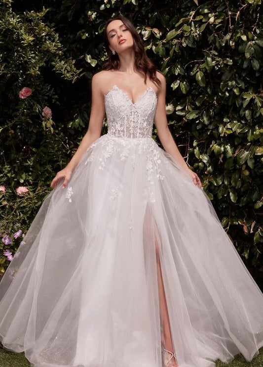 ELKA | Strapless Lace Bodice Tulle A Line Wedding Dress