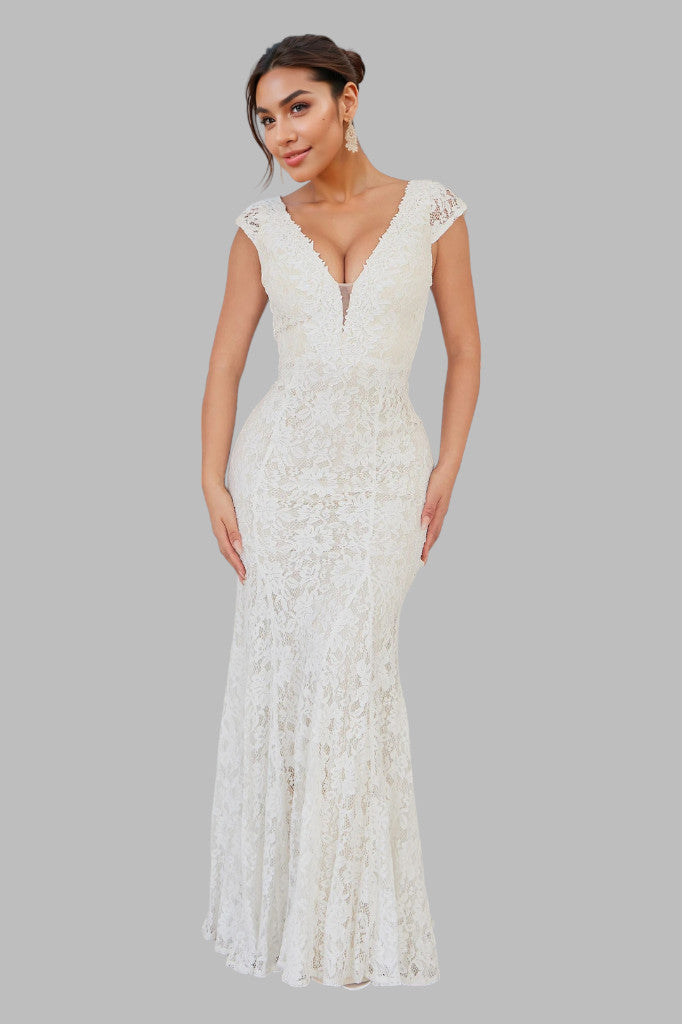 cap sleeve sheath lace wedding dress custom made Perth Australia Envious Bridal & Formal