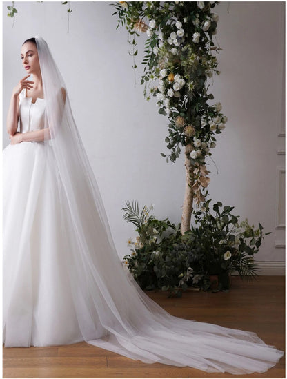 EVE | White Cathedral Length Tulle Veil