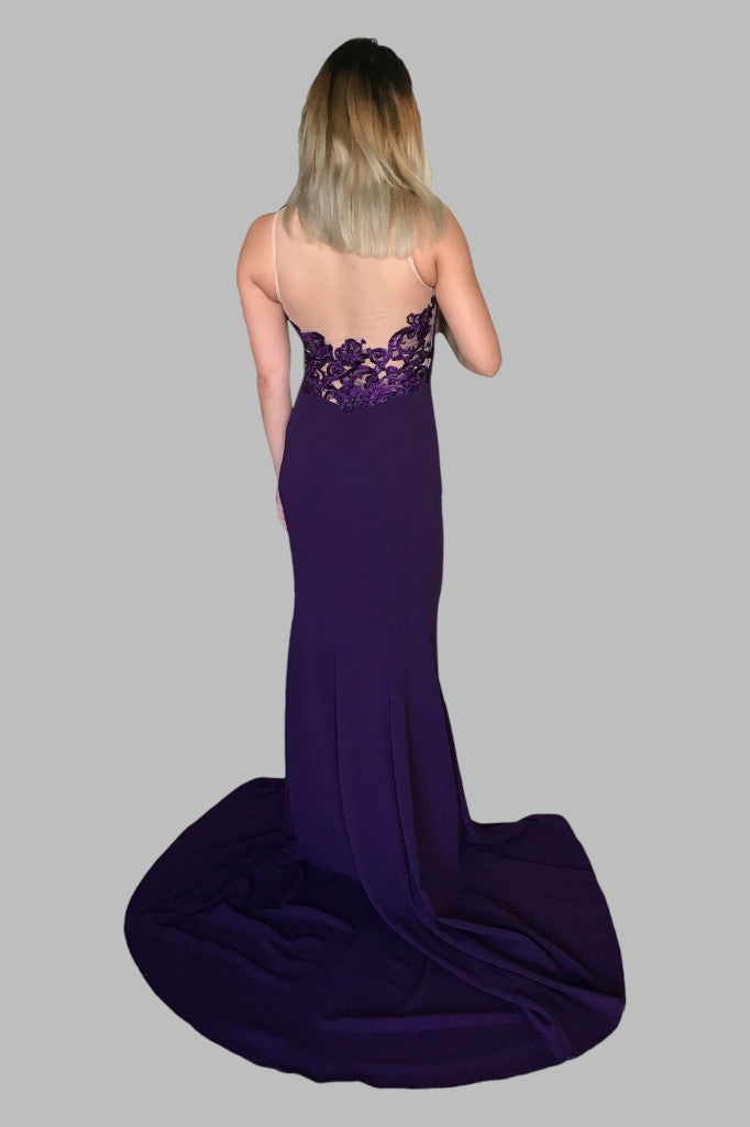 Custom dark purple illusion back formal dresses Perth Australia online Envious Bridal & Formal