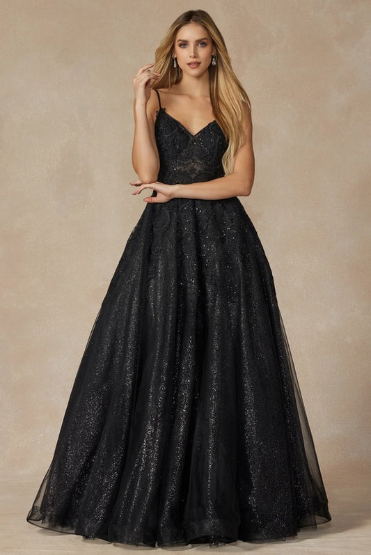 JOVINA | Strappy A Line Glitter Lace Black Wedding Dress