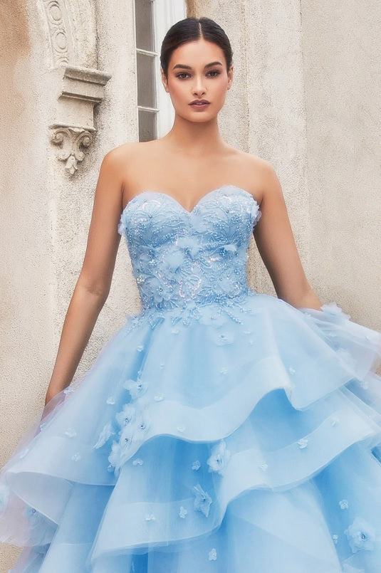 ARDEN Strapless Layered Tulle Ball Gown Light Blue Wedding Dress