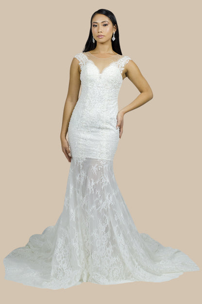 Custom made Chantilly lace fitted mermaid wedding dresses Perth Australia Envious Bridal & Formal