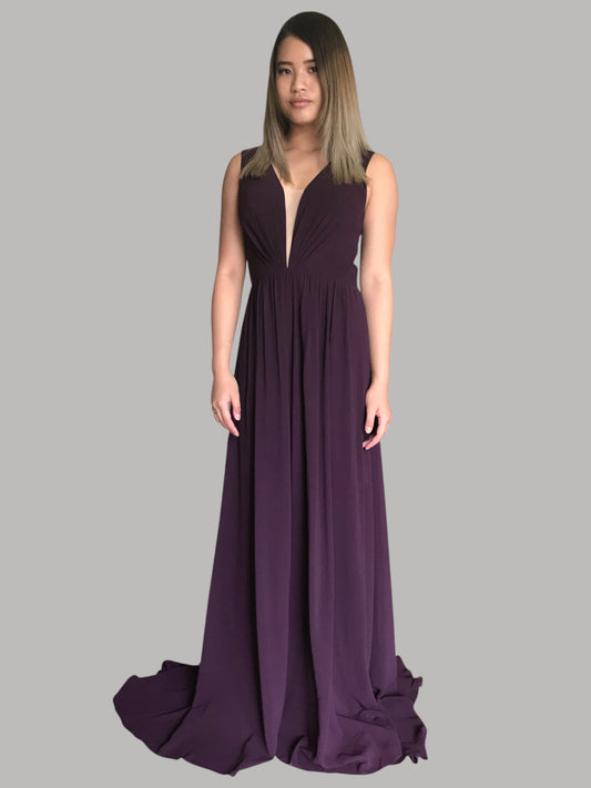 custom made chiffon eggplant purple bridesmaid dress Perth Australia Envious Bridal & Formal