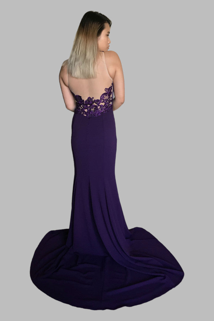 custom made dark purple illusion back bridesmaid dresses Perth Australia