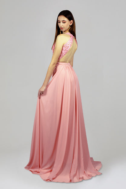 ARELLA | Lace Bodice Chiffon Pink Formal Dress Envious Bridal & Formal ARELLA | Lace Bodice Chiffon Pink Formal Dress Envious Bridal & Formal