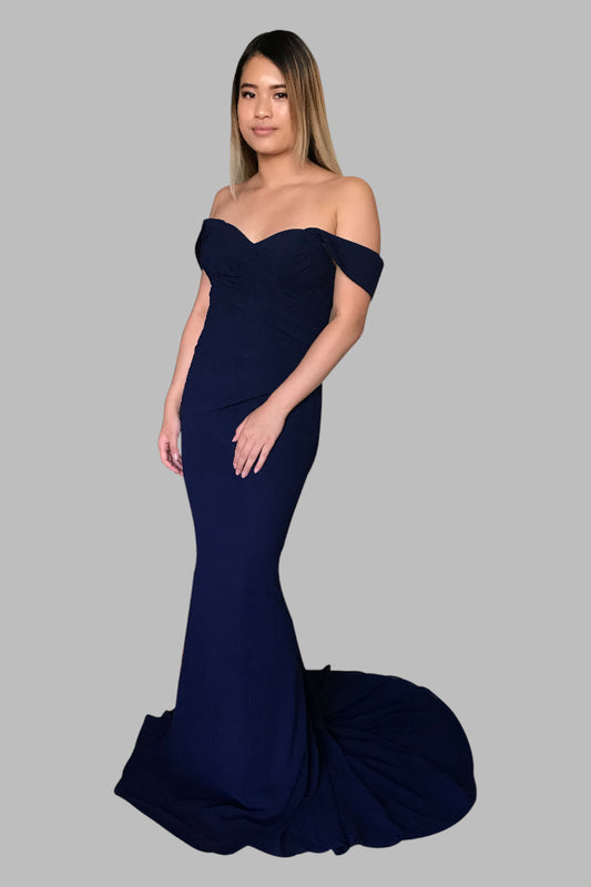 custom made navy blue off shoulder bridesmaid dresses Australia online Envious BRidal & Formal