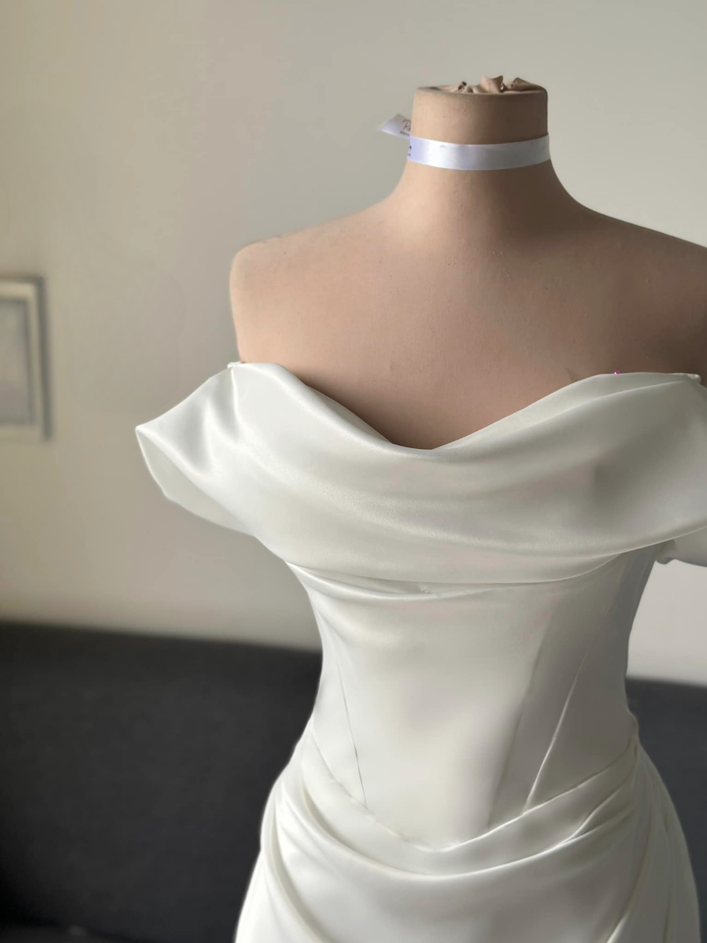 custom made off the shoulder duchess satin mermaid wedding dress perth Australia online Envious Bridal & Formal