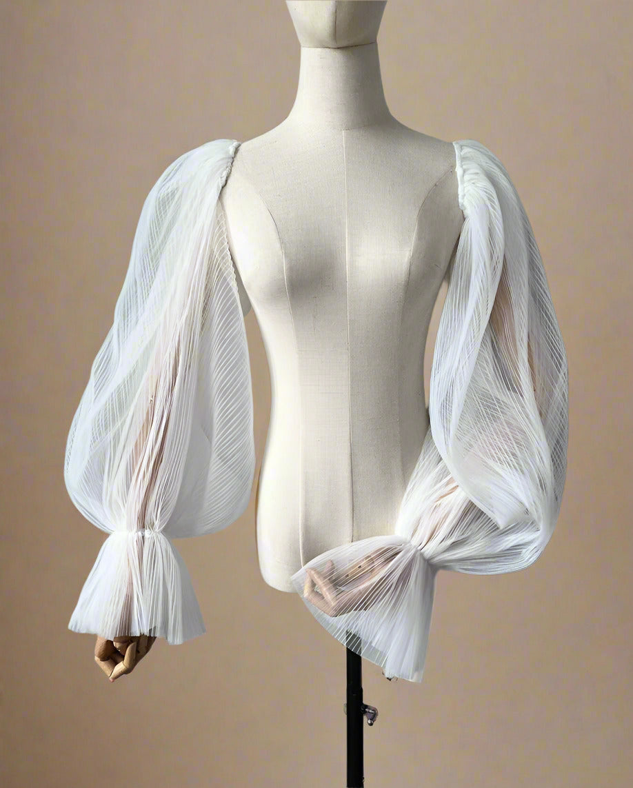 custom made pleated bridal detachable sleeve