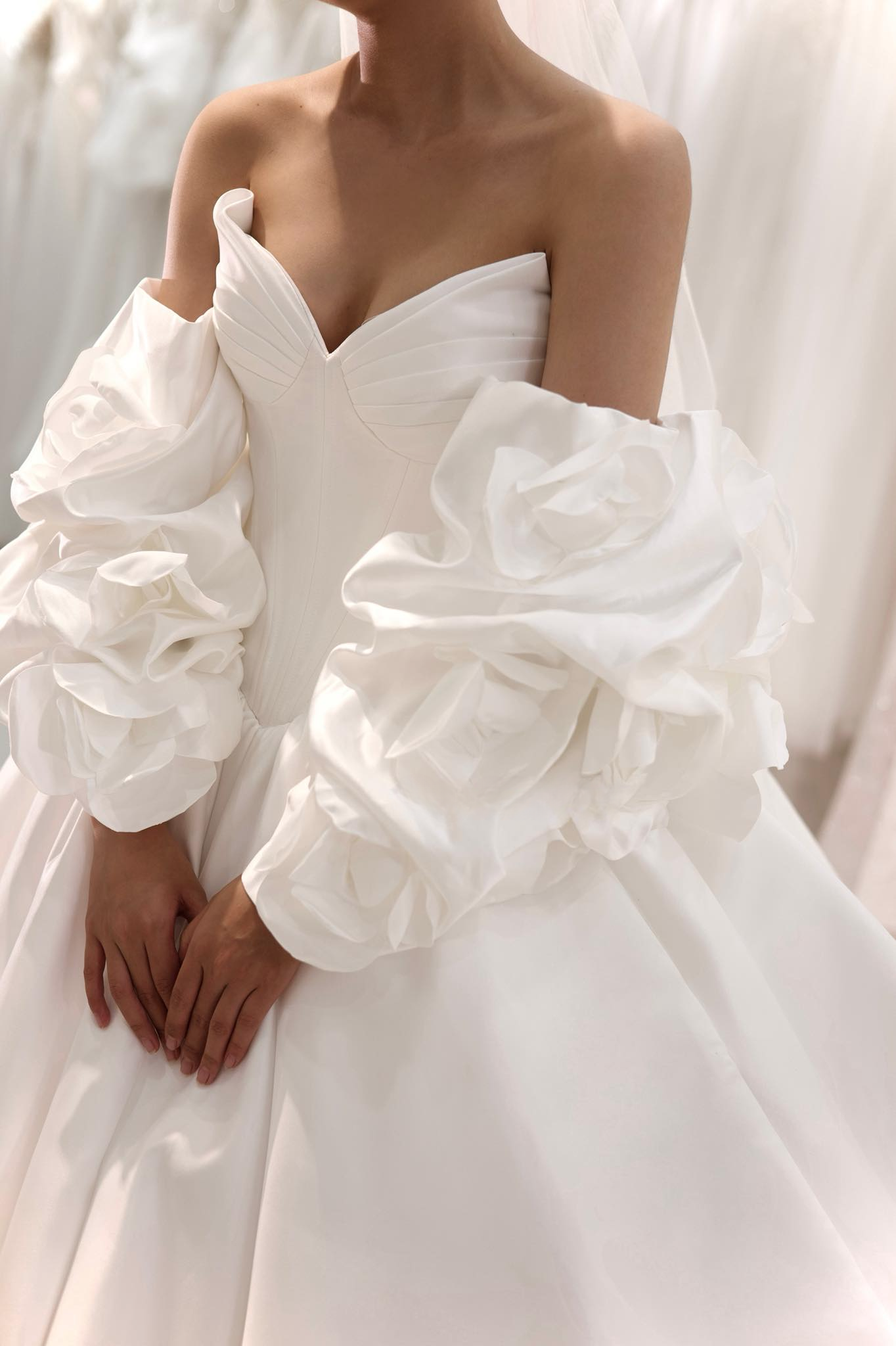 detachable sleeves satin ball gown wedding dress perth envious bridal & formal
