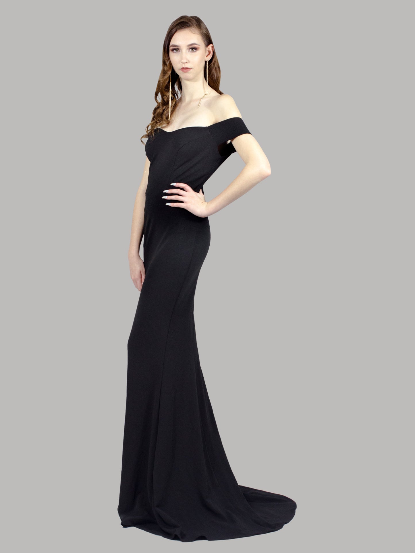 CHERISE | Off The Shoulder Fitted Black Bridesmaid Dress