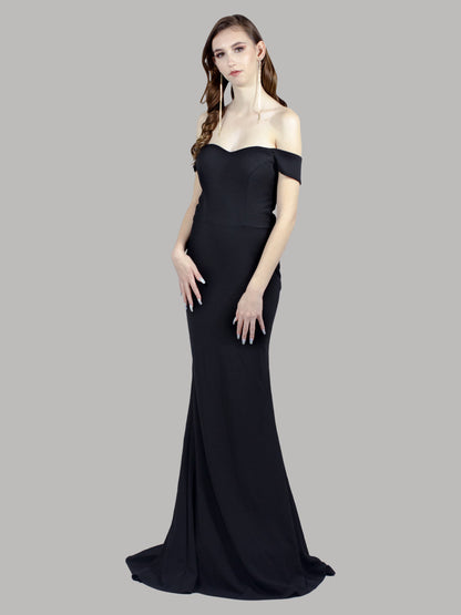 CHERISE | Off The Shoulder Fitted Black Bridesmaid Dress