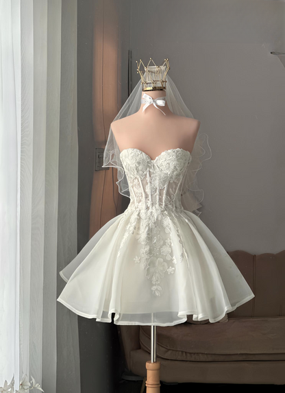 mini wedding dresses australia Strapless Lace Wedding Dress with Removable Tulle Skirt