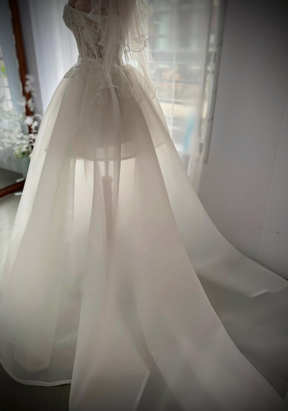 Custom made wedding dresses with detachable long skirt Envious Bridal & Formal Perth Australia