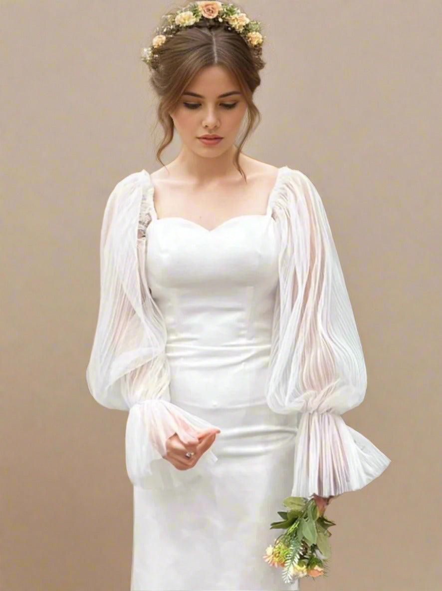 detachable bridal pleated tulle sleeves