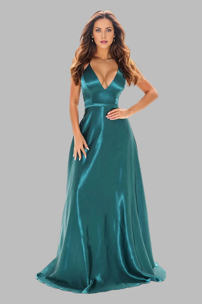 Emerald green satin A line formal gowns Perth Australia Envious Bridal & Formal