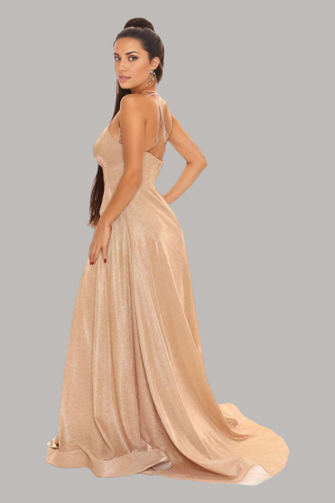 ENSLY A Line Shimmery Gold Formal Gown