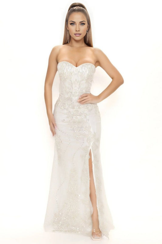 strapless shimmer ivory white formal dresses perth australia envious bridal & formal
