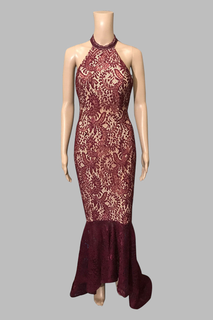 halter burgundy red lace formal midimax formal dresses Perth Australia Envious Bridal & Formal