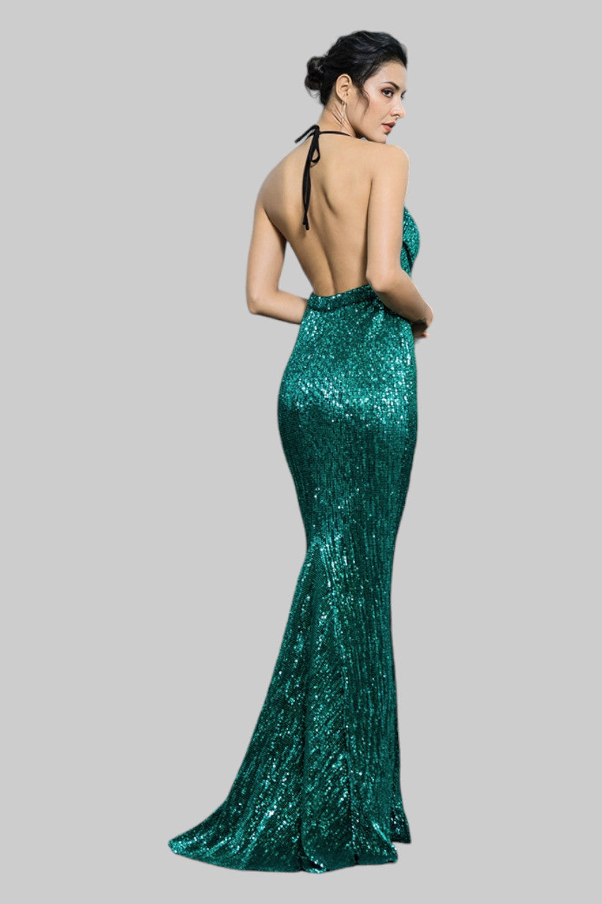 Halter emerald green sequin ball dresses Perth Australia Envious Bridal & Formal