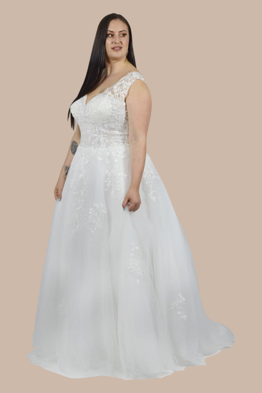 V neckline A line wedding dresses plus size Perth Australia Envious Bridal & Formal