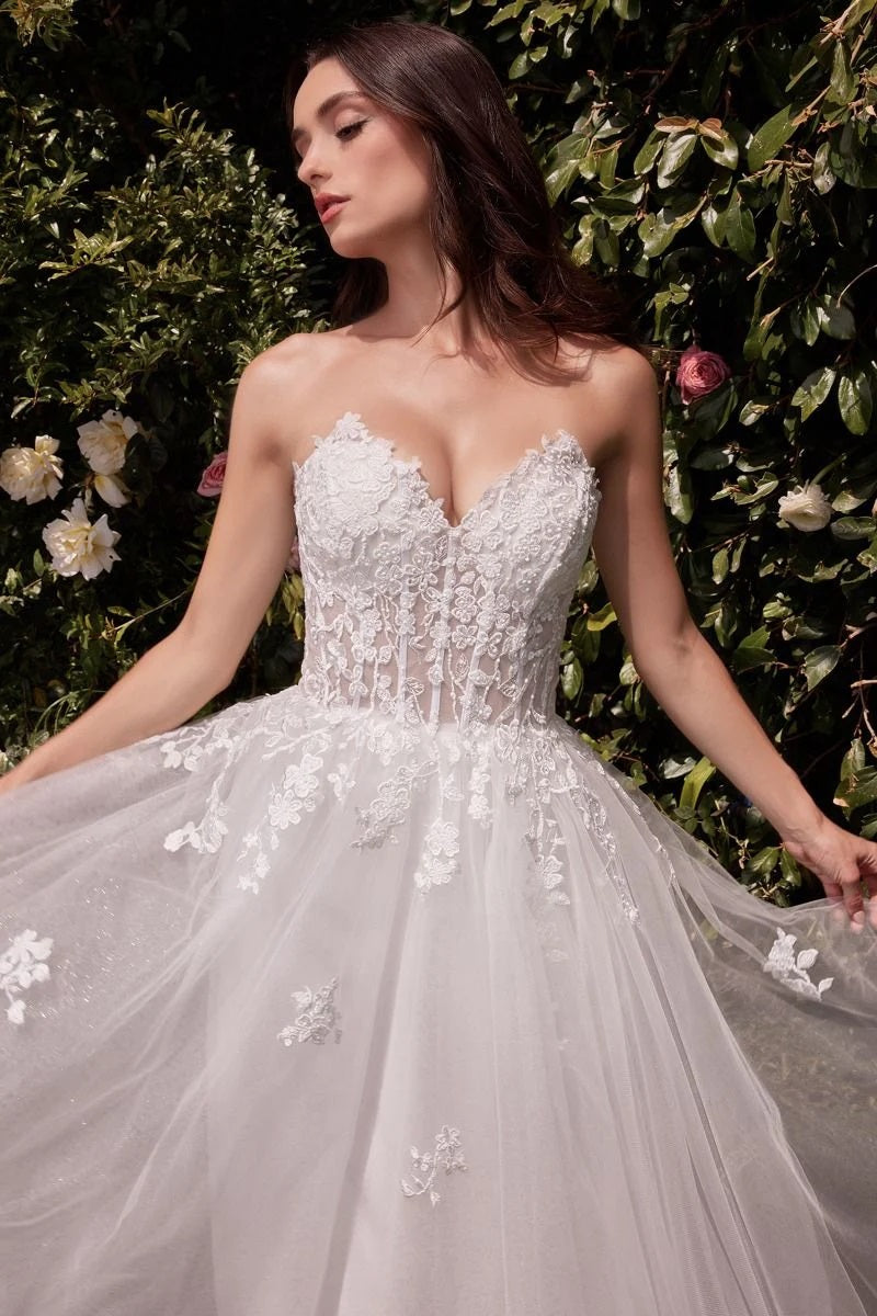 ELKA | Strapless Lace Bodice Tulle A Line Wedding Dress