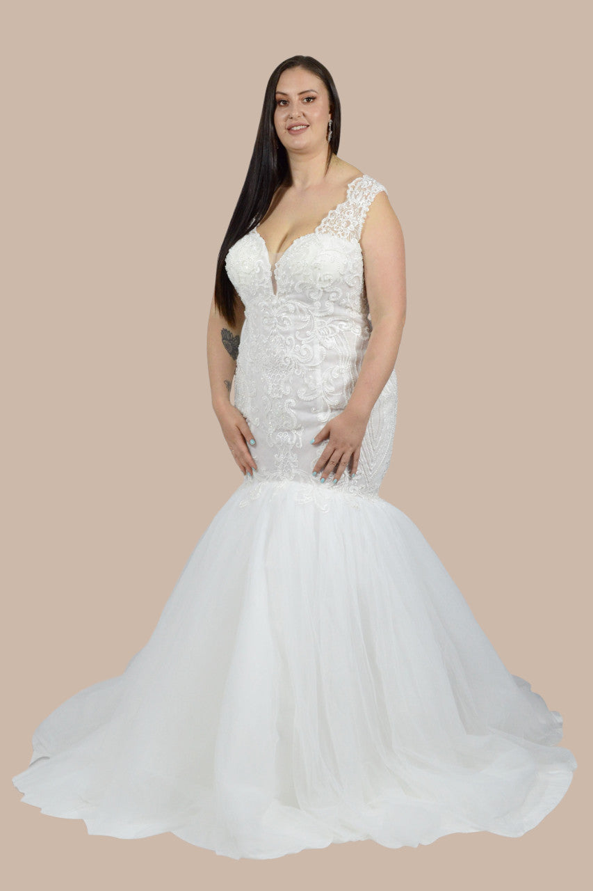 Fitted style fit and flare wedding dress plus size brides Perth Australia Envious Bridal & Formal