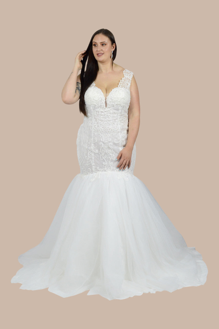 Fit and flare wedding gowns plus size Perth Australia Envious Bridal & Formal