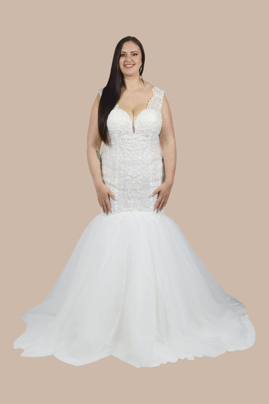 lace bodice fit and flare plus size wedding dresses custom made Perth Envious Bridal & Formal