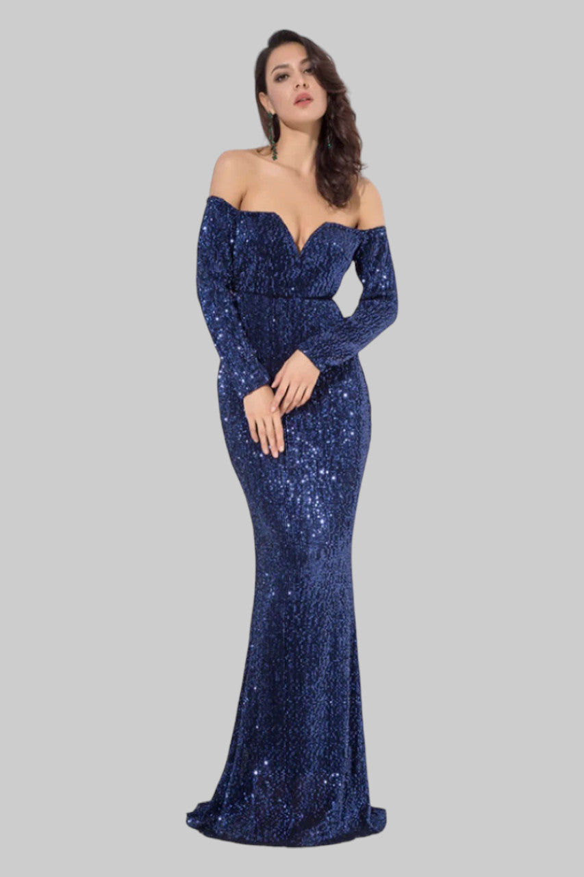 long sleeve sequin navy blue formal dresses mother of the bride Perth Envious Bridal & Formal