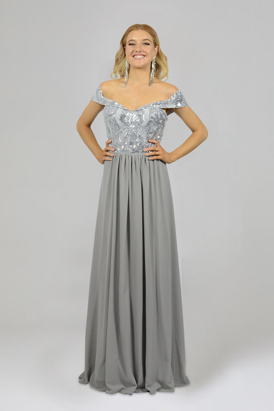 off shoulder sequin chiffon grey formal dresses perth australia custom made envious bridal & formal 