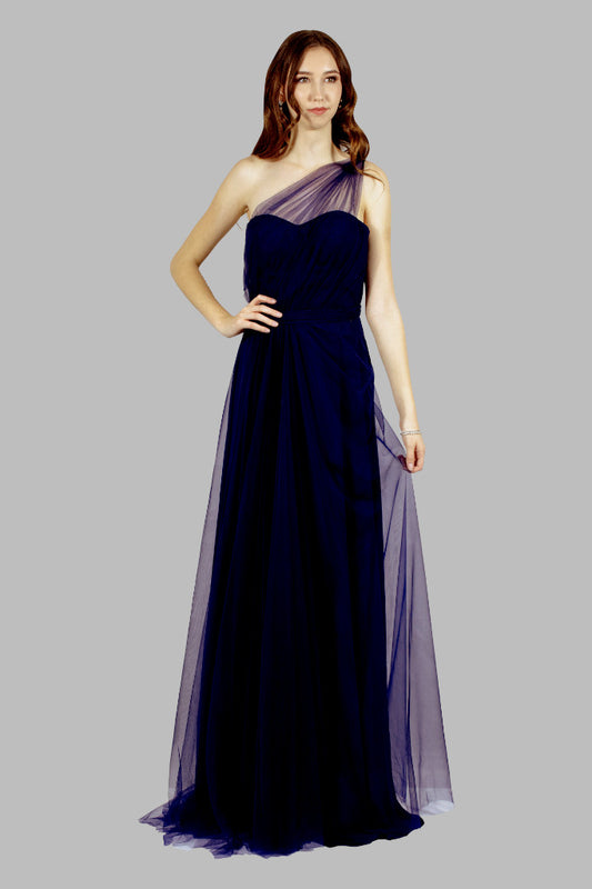 one shoulder tulle navy bridesmaid dress Perth Australia Envious Bridal & Formal