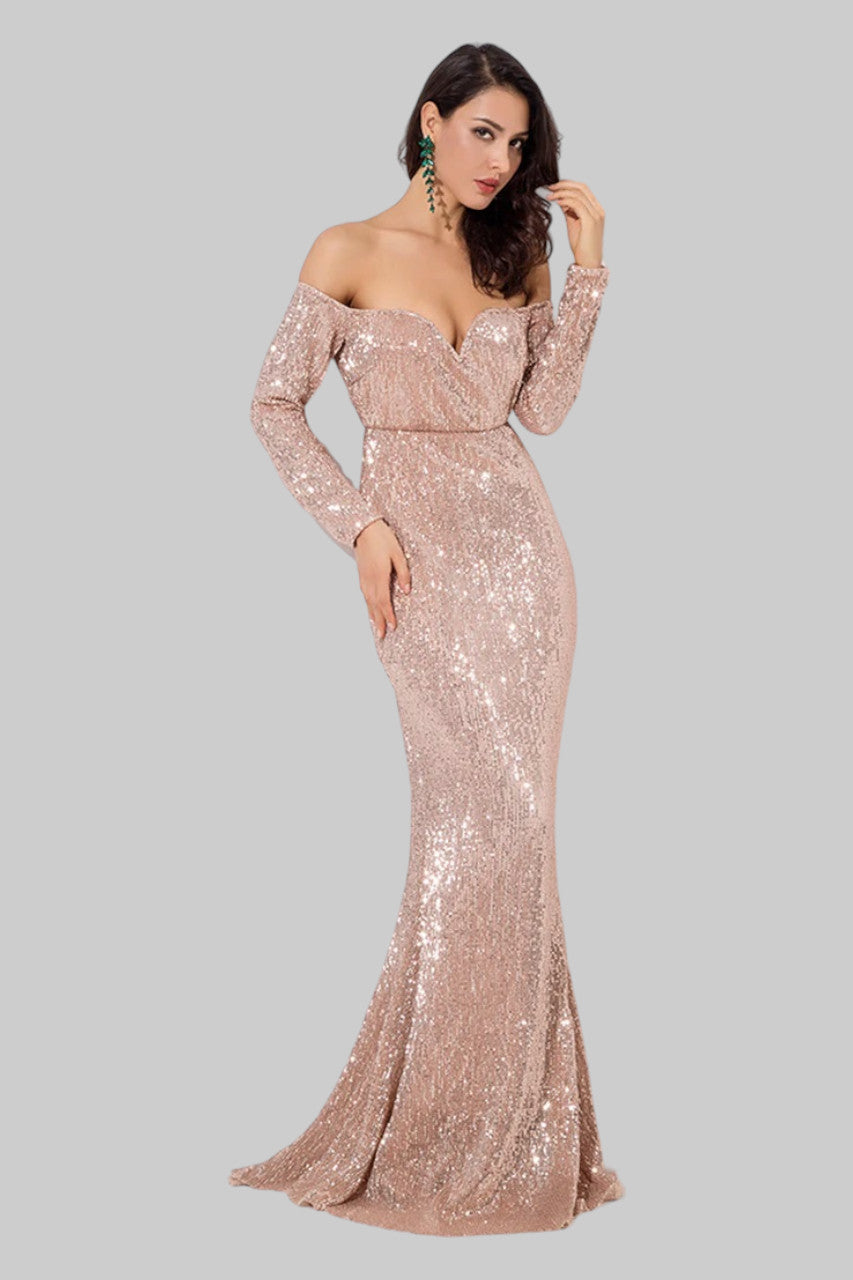 rose gold off shoulder sequin formal dresses perth australia envious bridal & formal