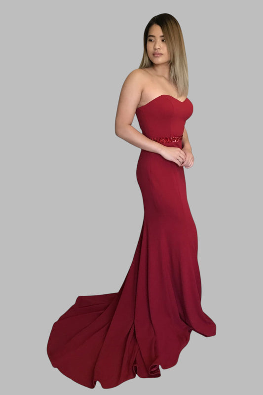 strapless burgundy red formal mermaid dresses Australia online custom made Envious Bridal & Formal