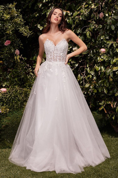 ELKA | Strapless Lace Bodice Tulle A Line Wedding Dress